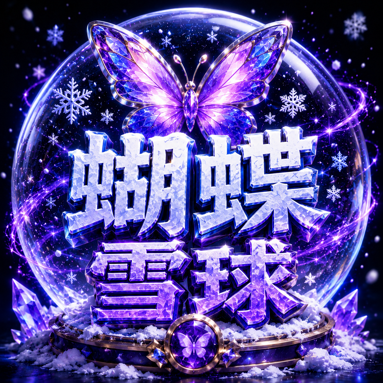 紫色蝴蝶与冰晶雪球主题主视觉